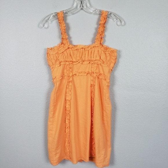 URBAN OUTFITTERS Luxe Dreams Button Front Ruffle Mini Dress Orange Sz XS - Picture 6 of 8